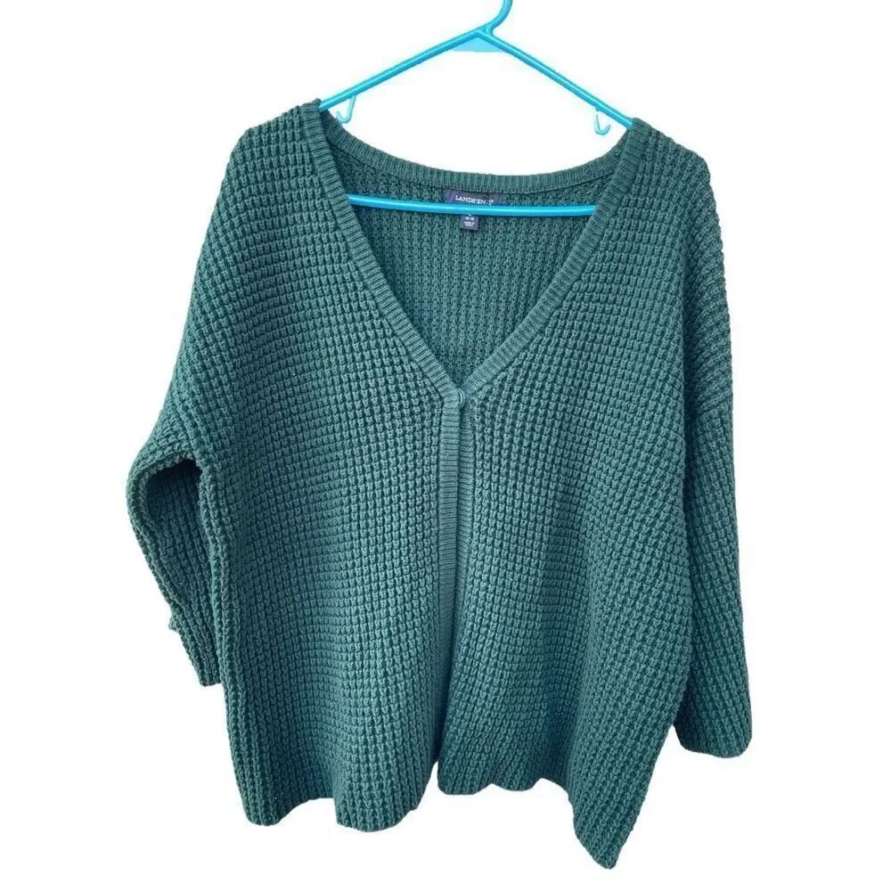 Lands’ End size L chunky knit dolman sleeves V Neck cardigan.